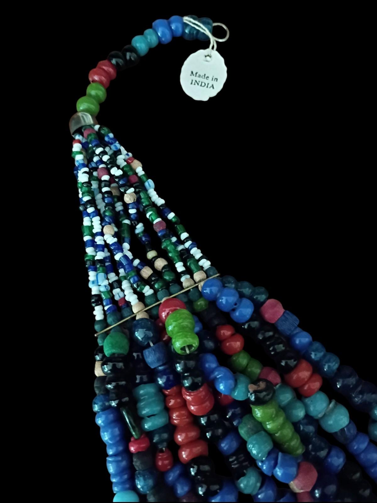 Handmade multicolor beaded tribal statement necklace – multi-strand ethnic