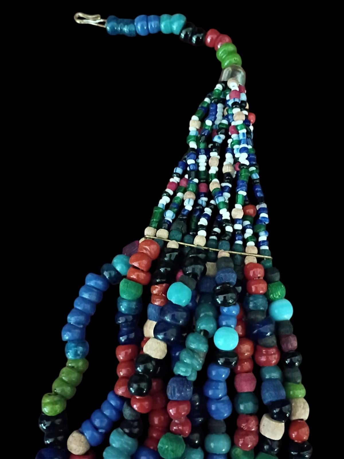 Handmade multicolor beaded tribal statement necklace – multi-strand ethnic