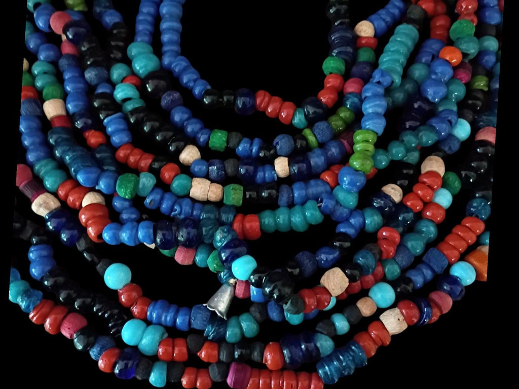 Handmade multicolor beaded tribal statement necklace – multi-strand ethnic