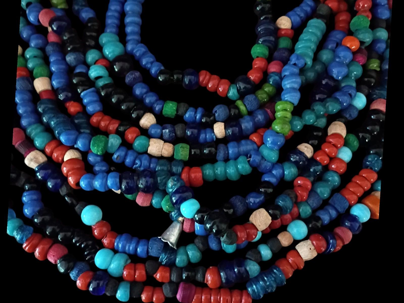 Handmade multicolor beaded tribal statement necklace – multi-strand ethnic