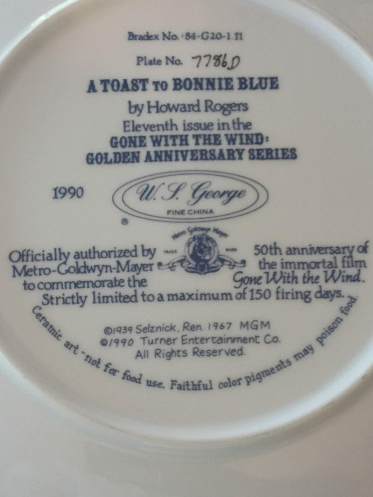 Gone with the wind collector plates set of 4 howard rogers u.s. george 1989–1990