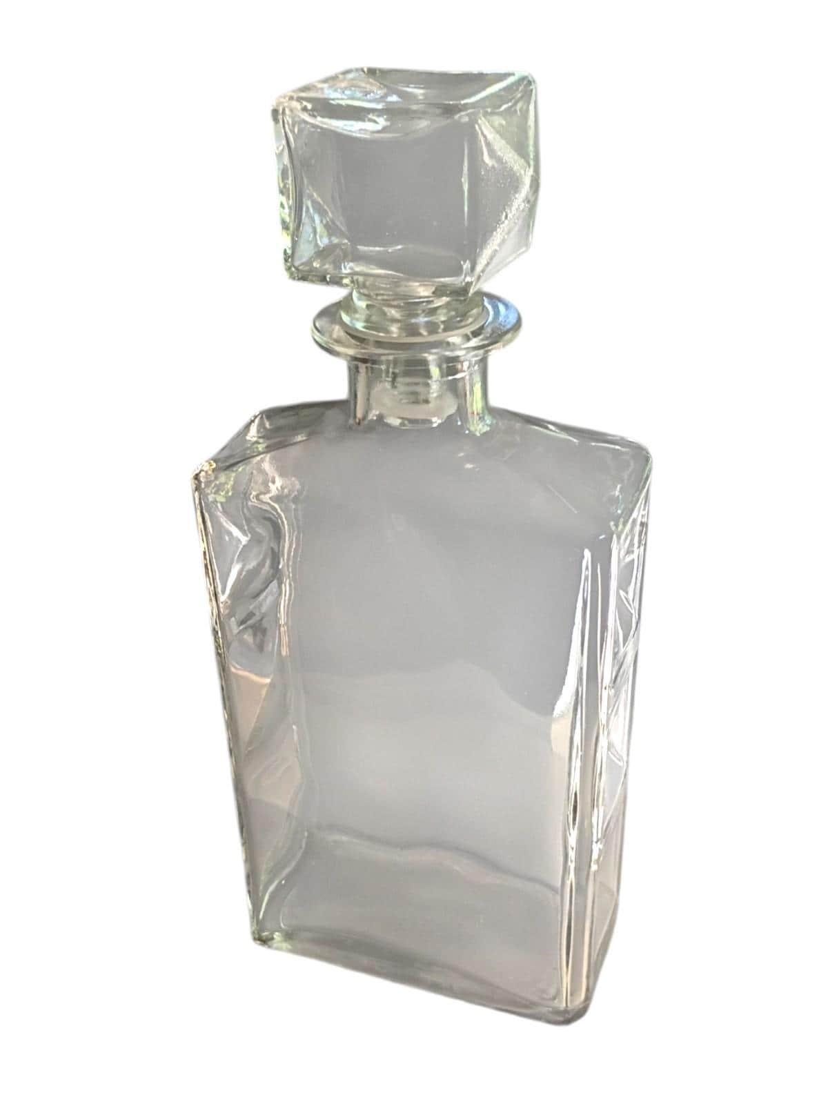 Clear glass square decanter with stopper | retro mid-century barware...