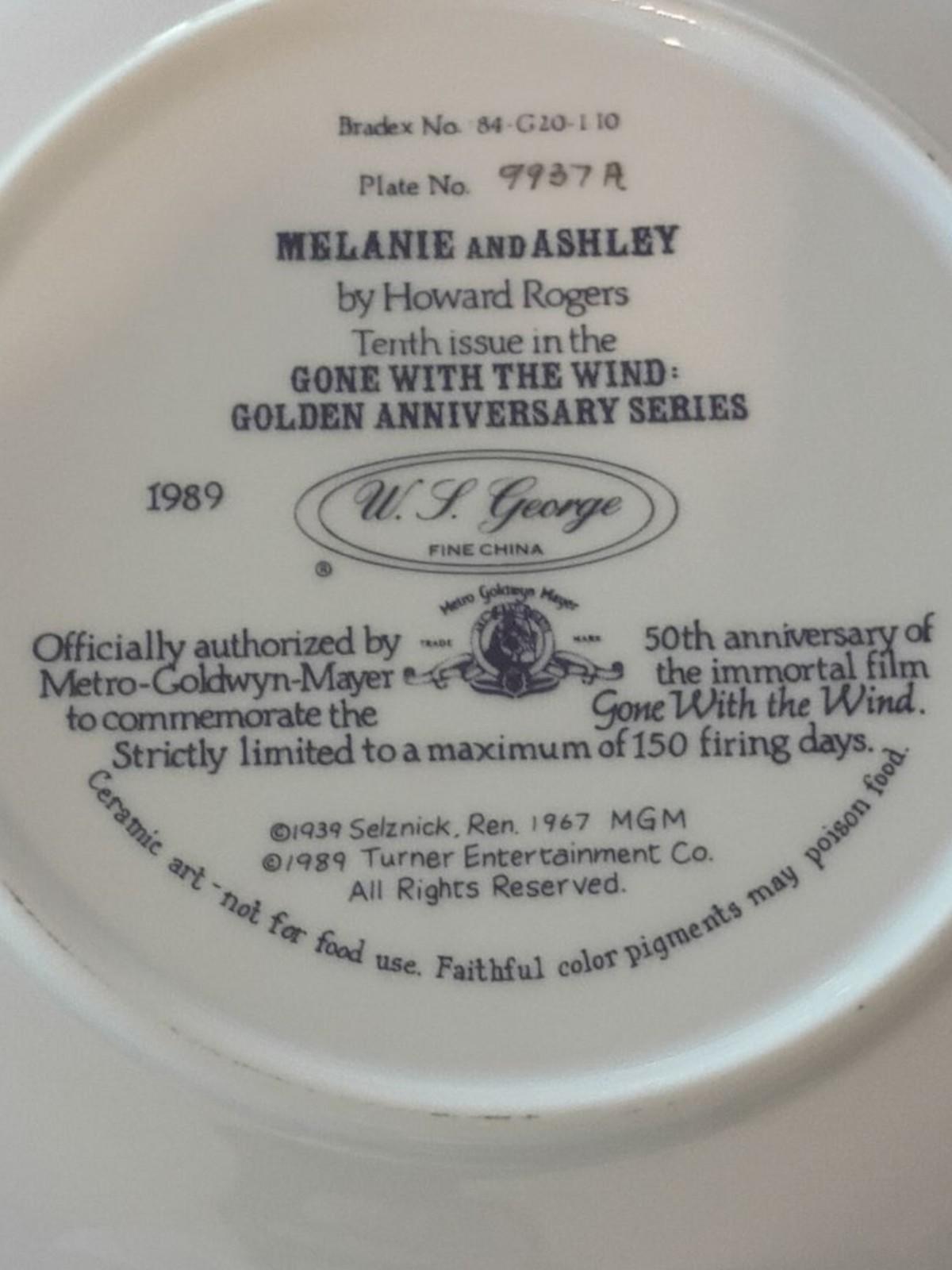 Gone with the wind collector plates set of 4 howard rogers u.s. george 1989–1990