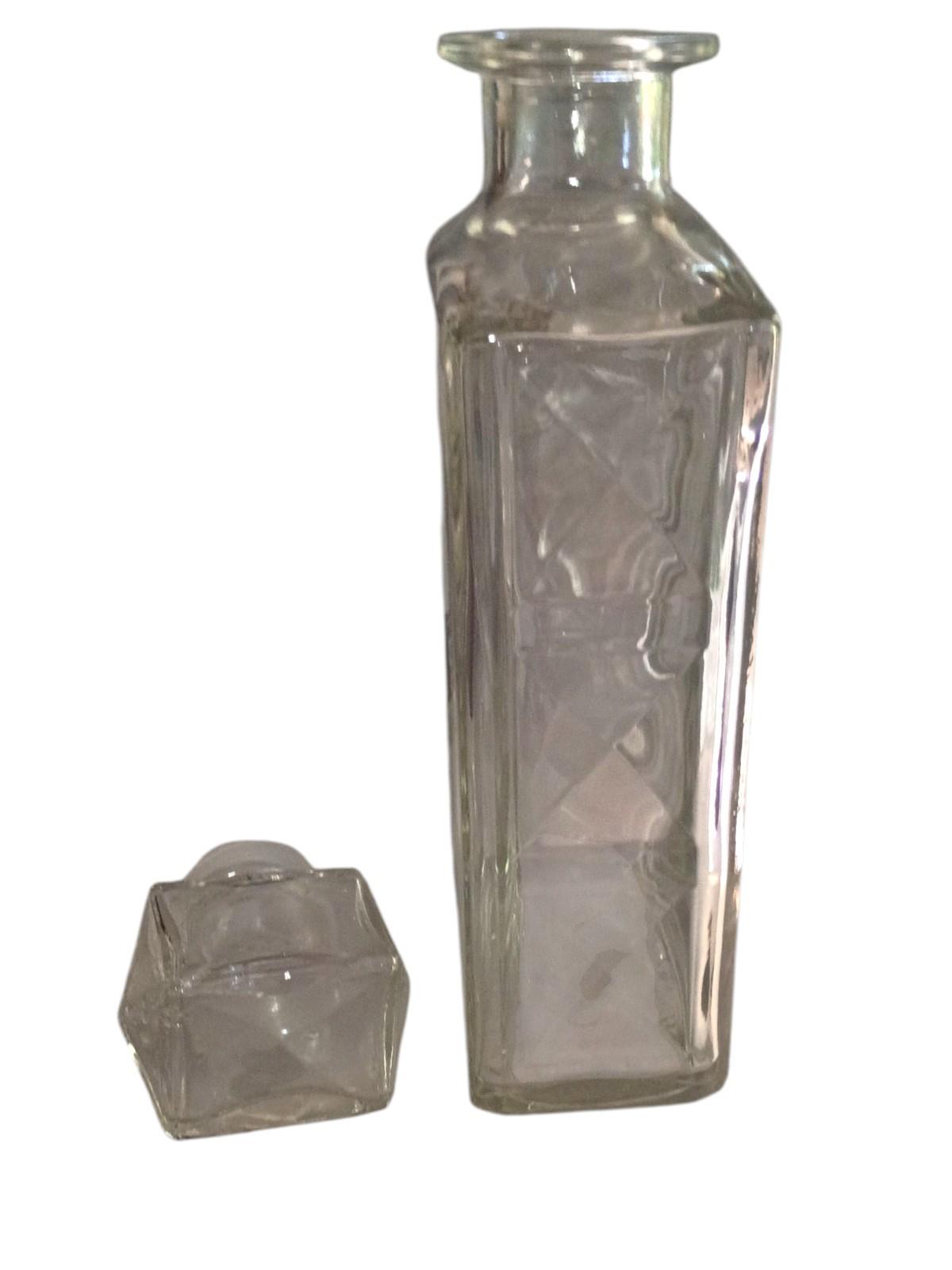 Clear glass square decanter with stopper | retro mid-century barware...