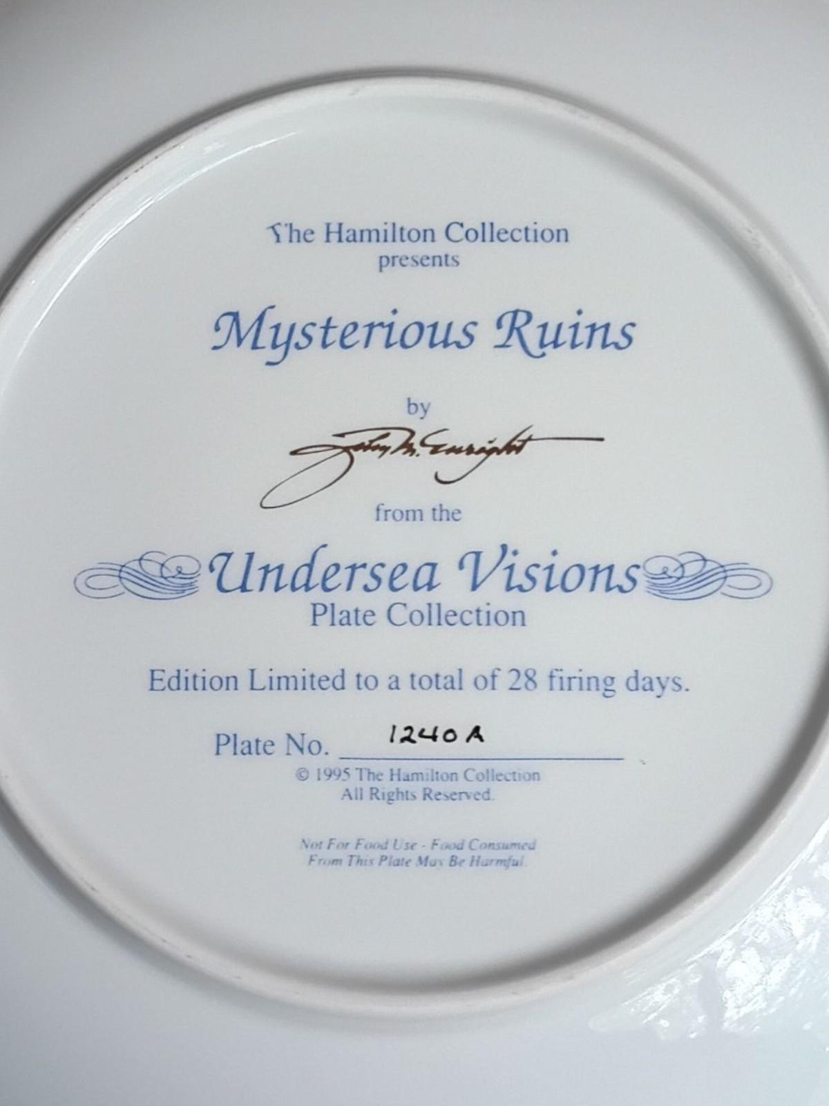 Hamilton collection mysterious ruins plate undersea visions 1995 limited edition