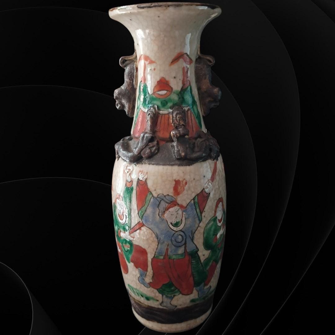 Antique chinese crackle glaze vase 7.5" famille rose style – hand-painted...