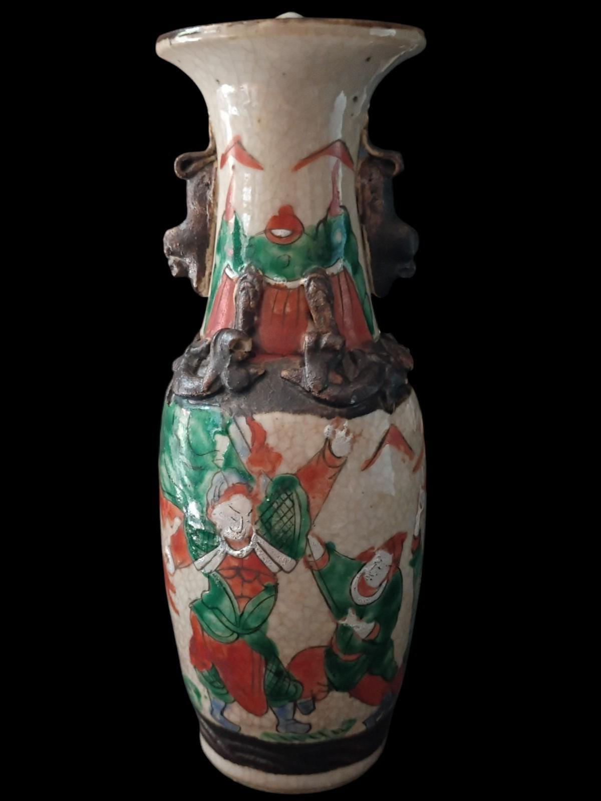 Antique chinese crackle glaze vase 7.5" famille rose style – hand-painted...