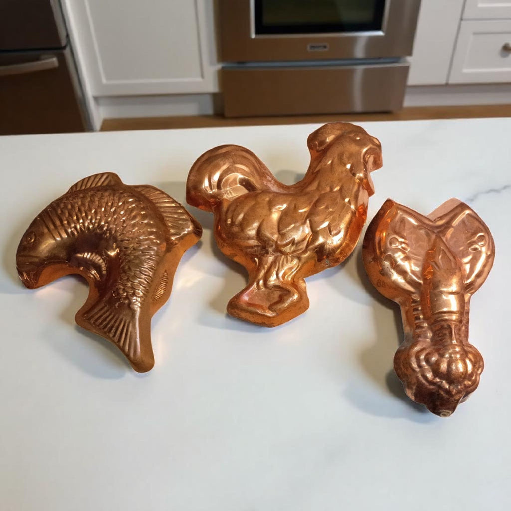 Copper Wall Mold Set of 3 – Fish, Rooster & Lobster – Vintage