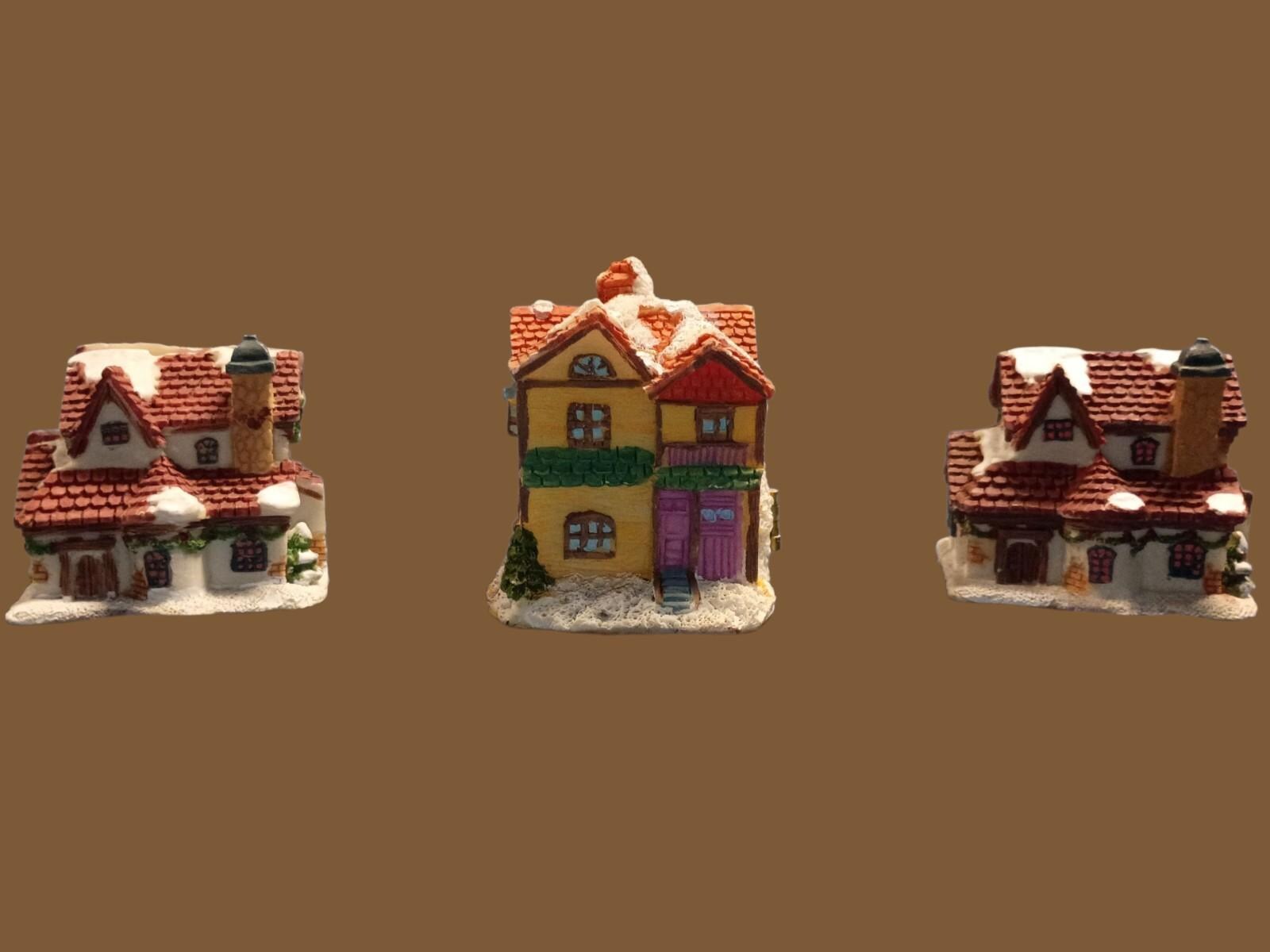 Miniature christmas village houses set of 3 hinged holiday homes – santa’s...
