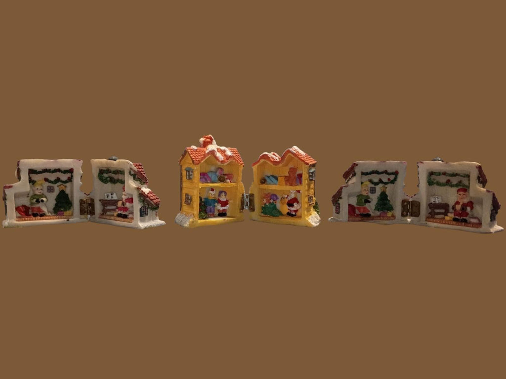 Miniature christmas village houses set of 3 hinged holiday homes – santa’s...