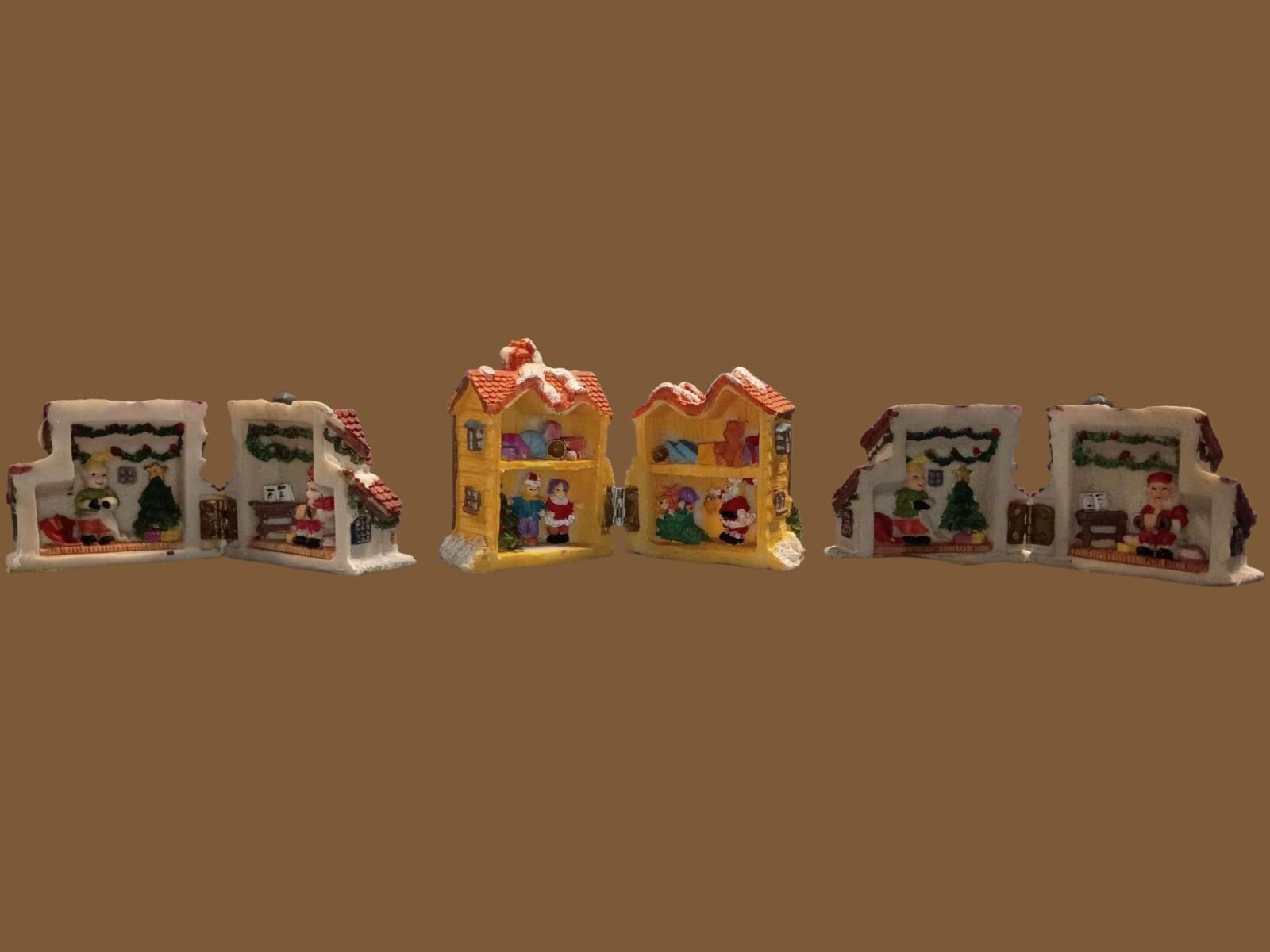 Miniature christmas village houses set of 3 hinged holiday homes – santa’s...