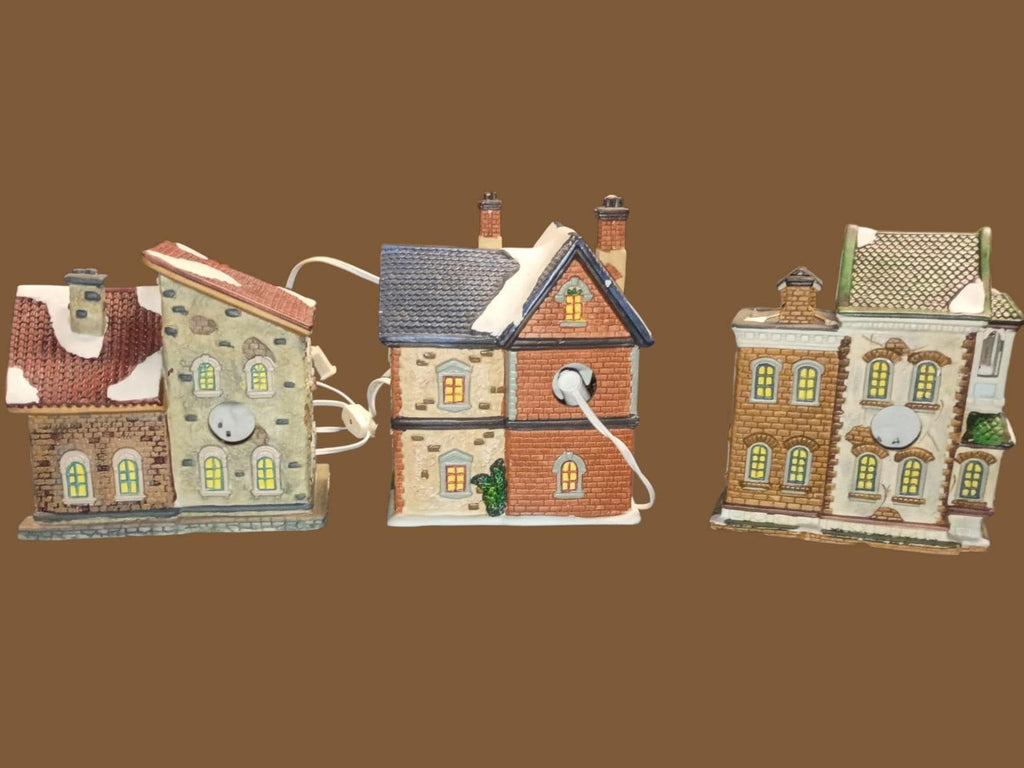 Holiday time christmas village 3-piece porcelain lighted house set ...