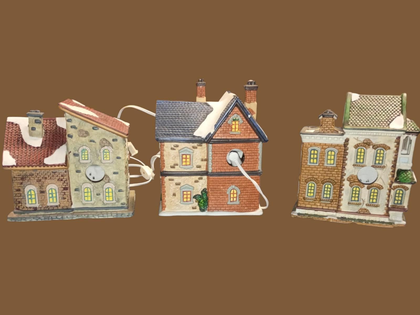 Holiday time christmas village 3-piece porcelain lighted house set ...