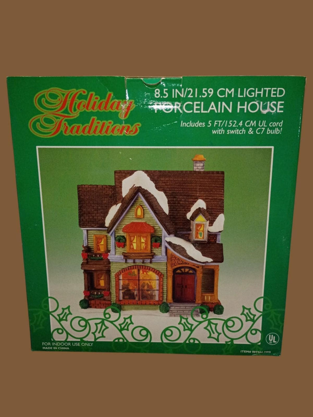 Holiday traditions 8.5" lighted porcelain house with box, cord & new bulb –...