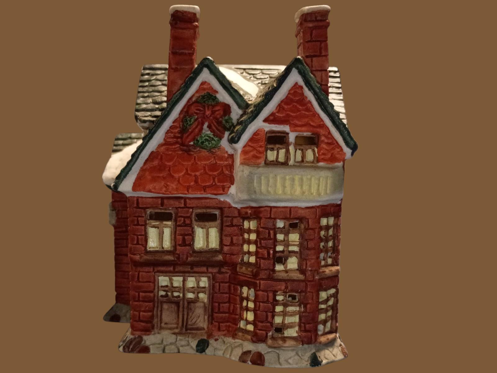 Santa’s best 1995 mini christmas village set – 2 porcelain houses & deer tree...