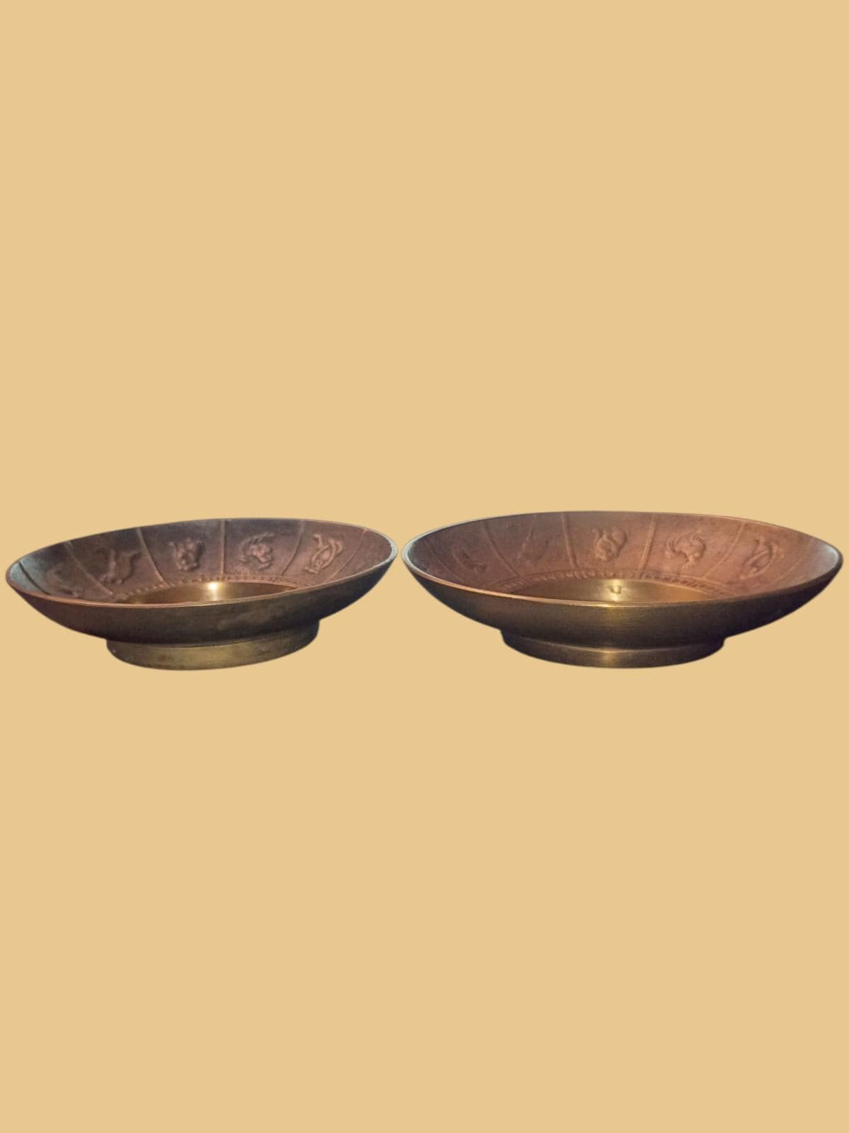Brass zodiac bowls –set of 2 vintage made in korea – 4" & 4.5" decorative...