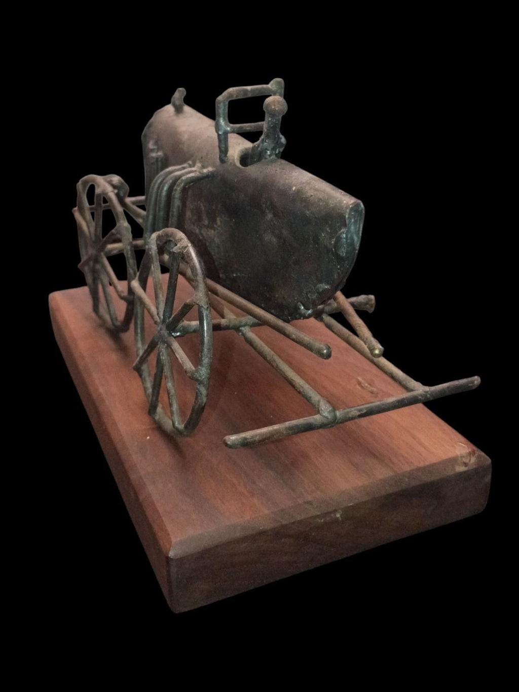 Metal tractor sculpture on solid wood base – rustic farmhouse art decor