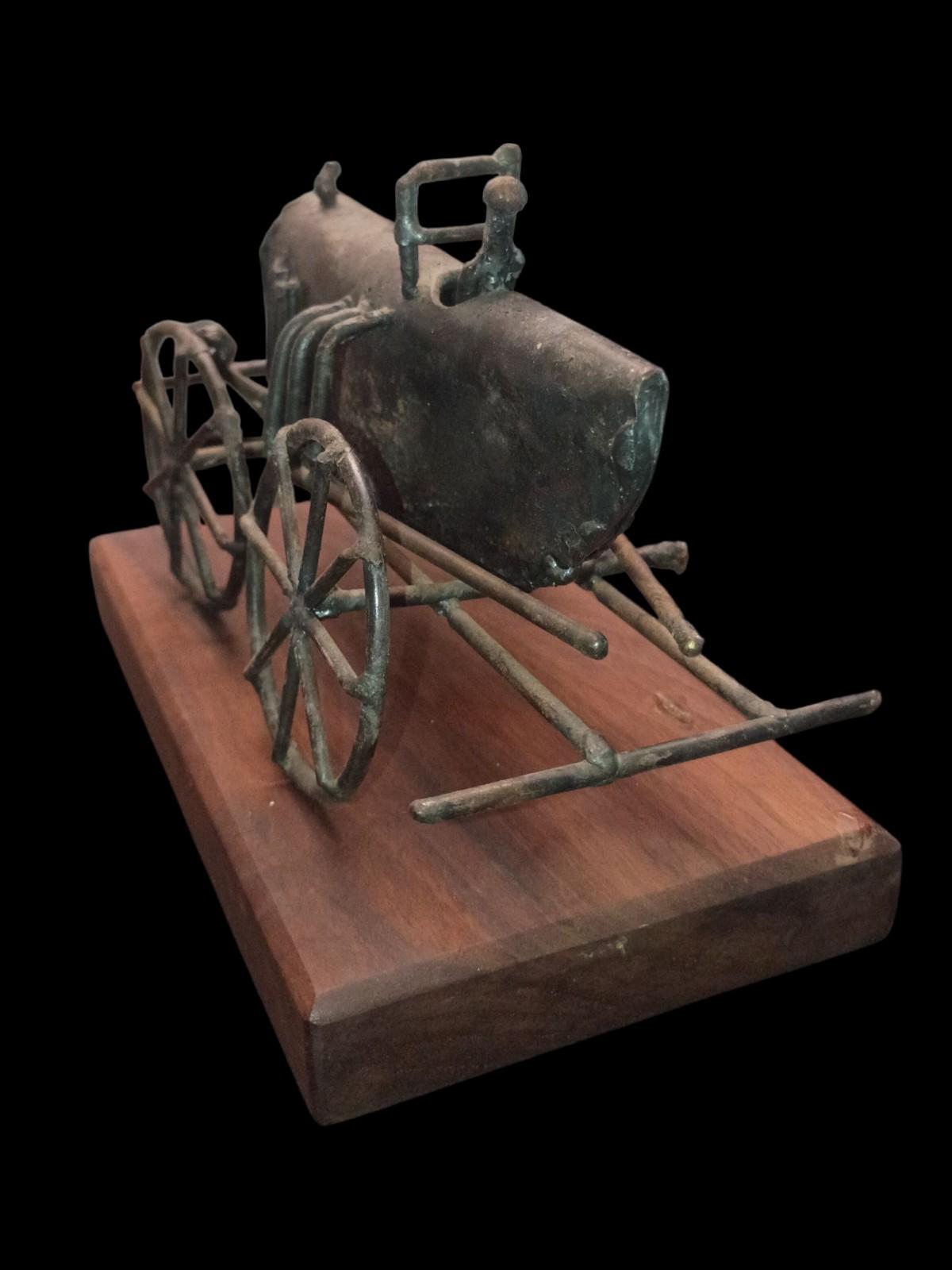 Metal tractor sculpture on solid wood base – rustic farmhouse art decor