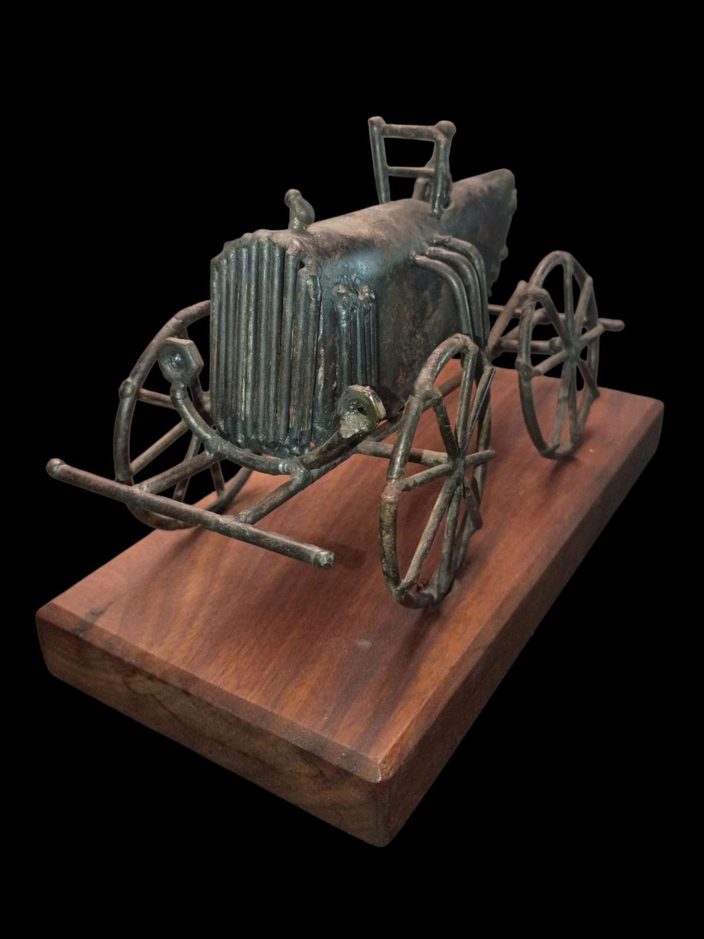 Metal tractor sculpture on solid wood base – rustic farmhouse art decor