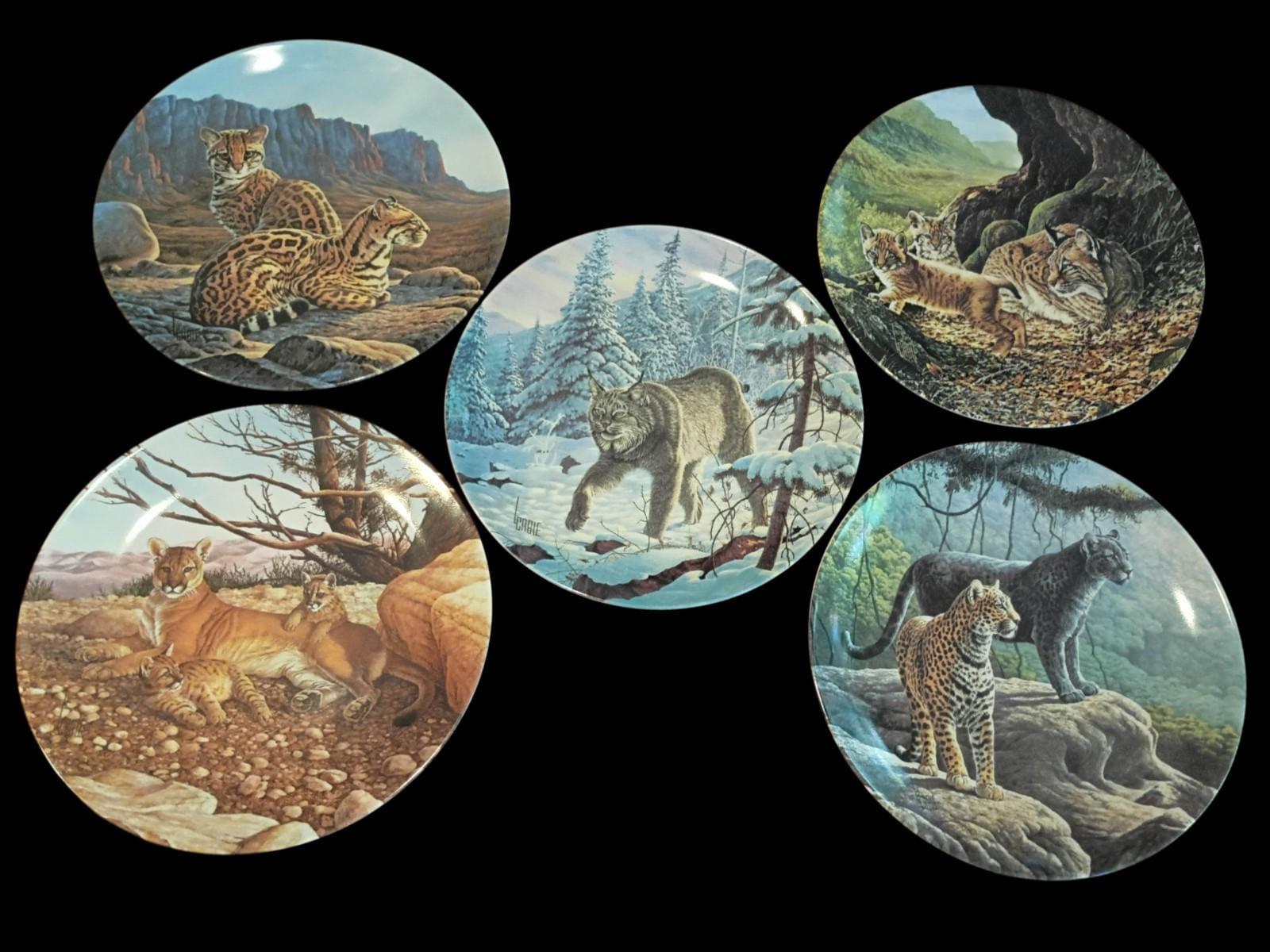 Set of 5 knowles collector plates big cats of the americas by lee cable...