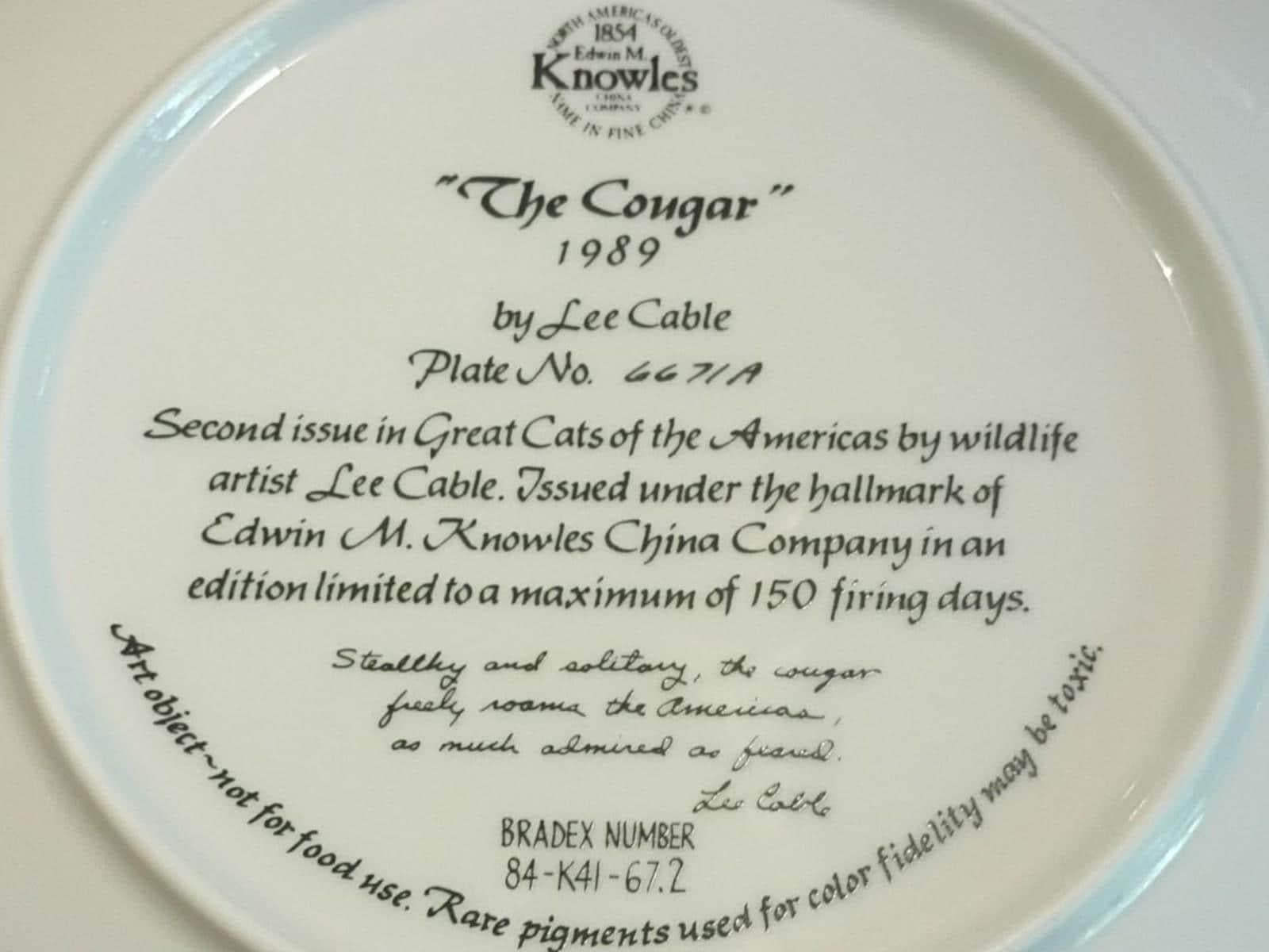 Set of 5 knowles collector plates big cats of the americas by lee cable...