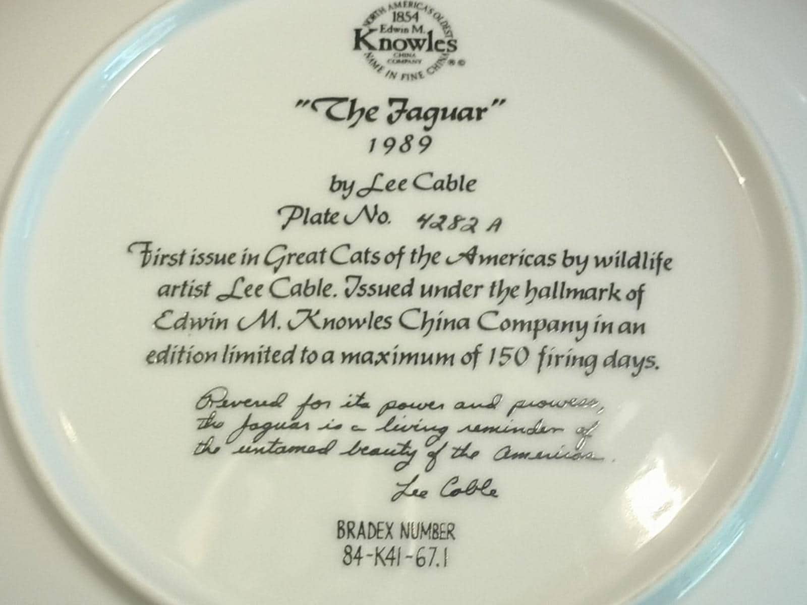 Set of 5 knowles collector plates big cats of the americas by lee cable...