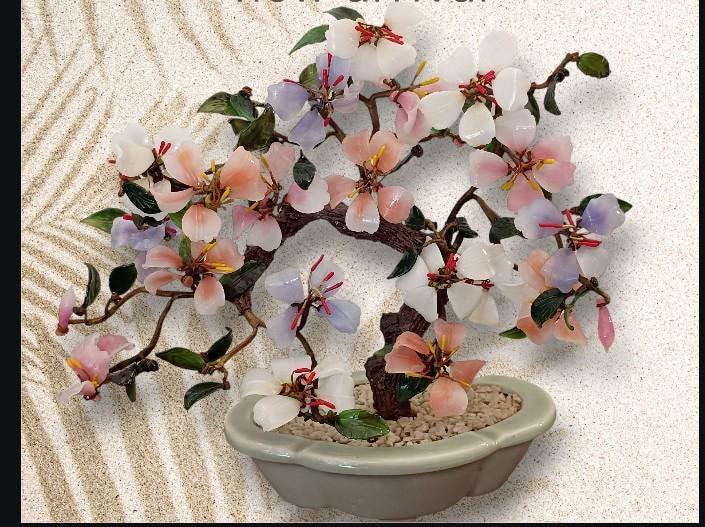 Bonsai in ceramic pot chinese jade & gemstone flower tree – handcrafted