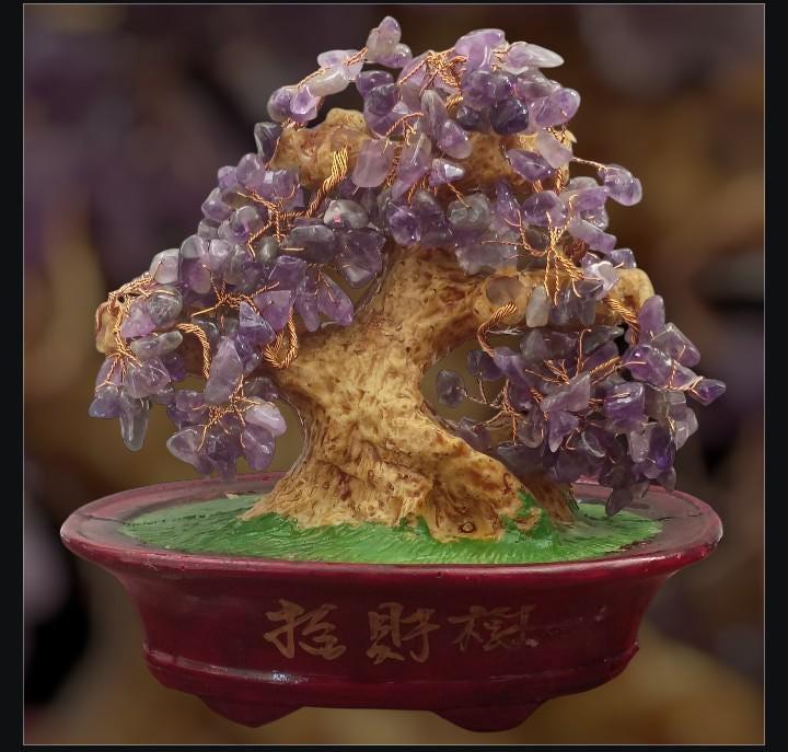 Amethyst gemstone bonsai tree – feng shui wealth tree in ceramic pot – ...