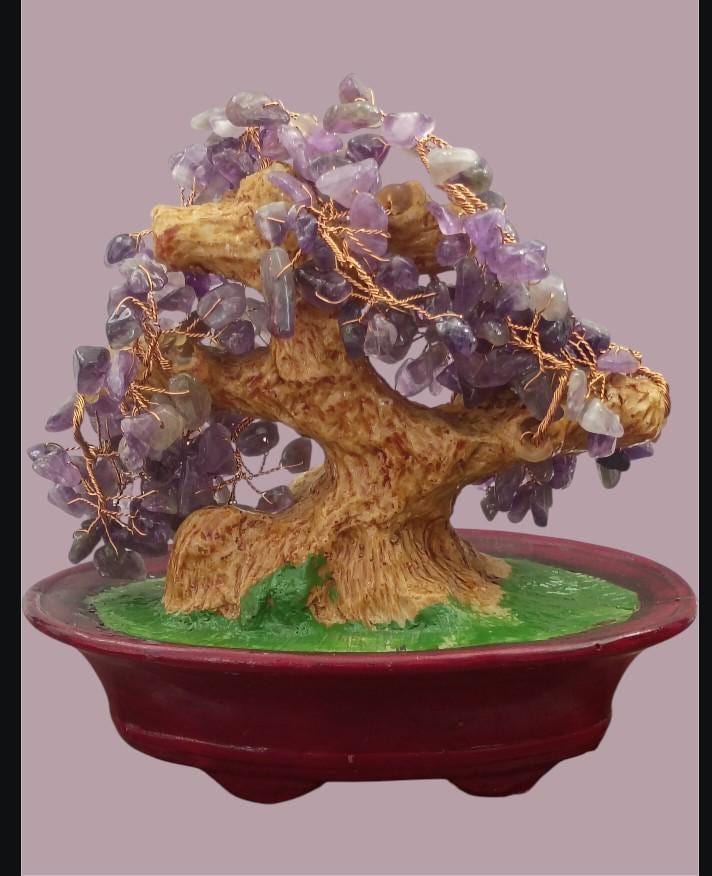Amethyst gemstone bonsai tree – feng shui wealth tree in ceramic pot – ...