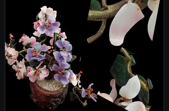 Chinese jade & gemstone flower bonsai tree – 12” tall, 12” wide – handcrafted...