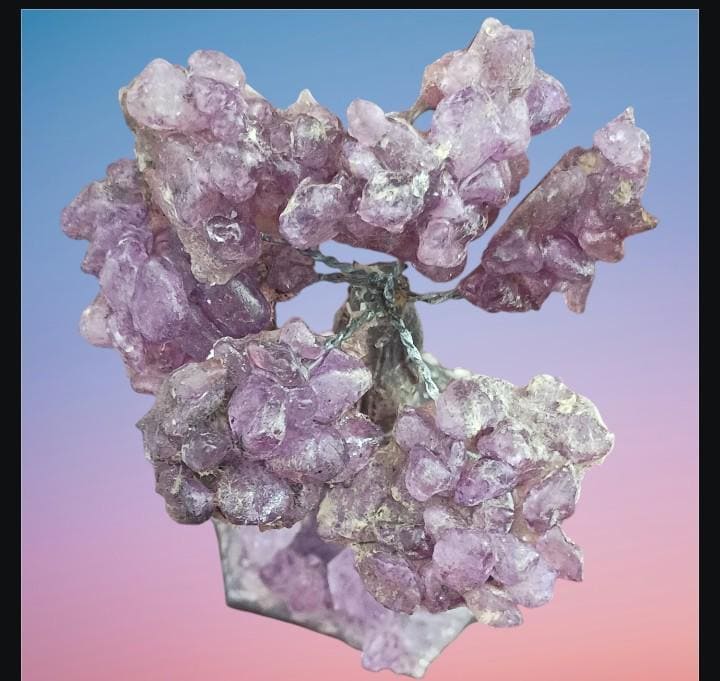 Amethyst crystal gem tree on natural cluster base – 6” tall healing stone bonsai
