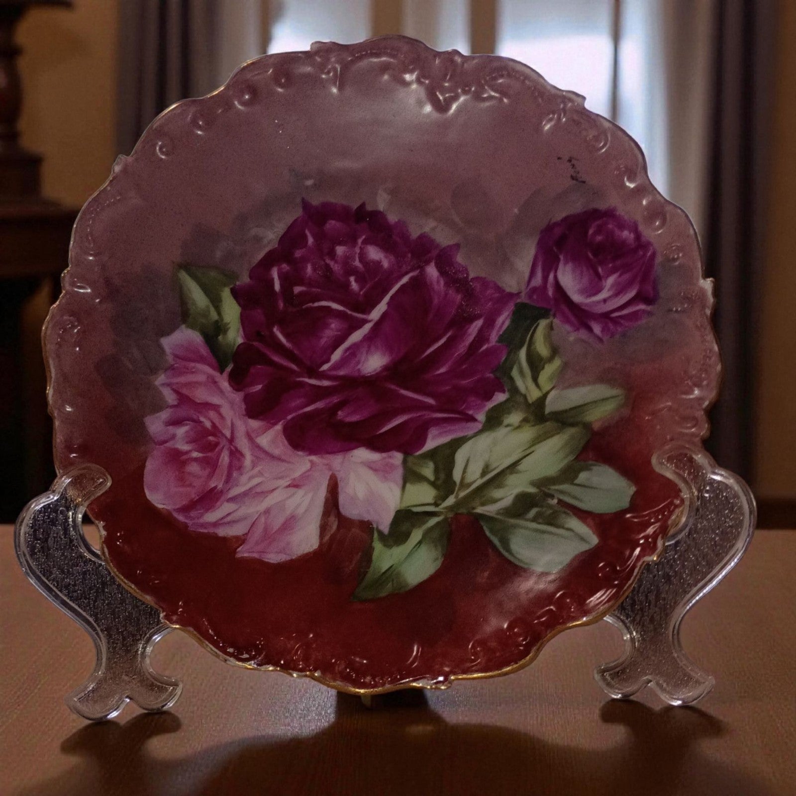 Antique Limoges France Hand Painted Porcelain Plate Signed “Reny” | Pink &...