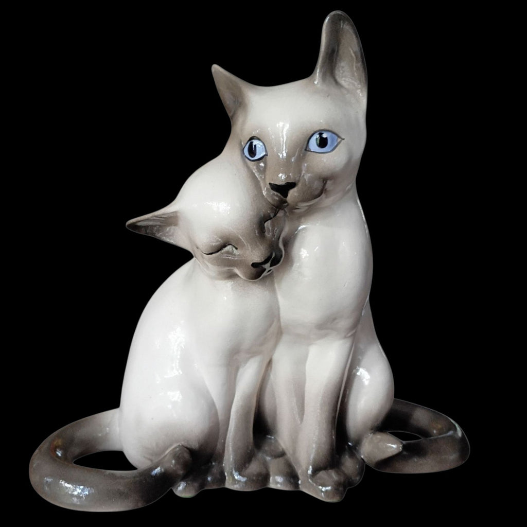 Vintage Siamese Cat Ceramic Figurine – Double Cat Sculpture 10” Tall x 12” Wide