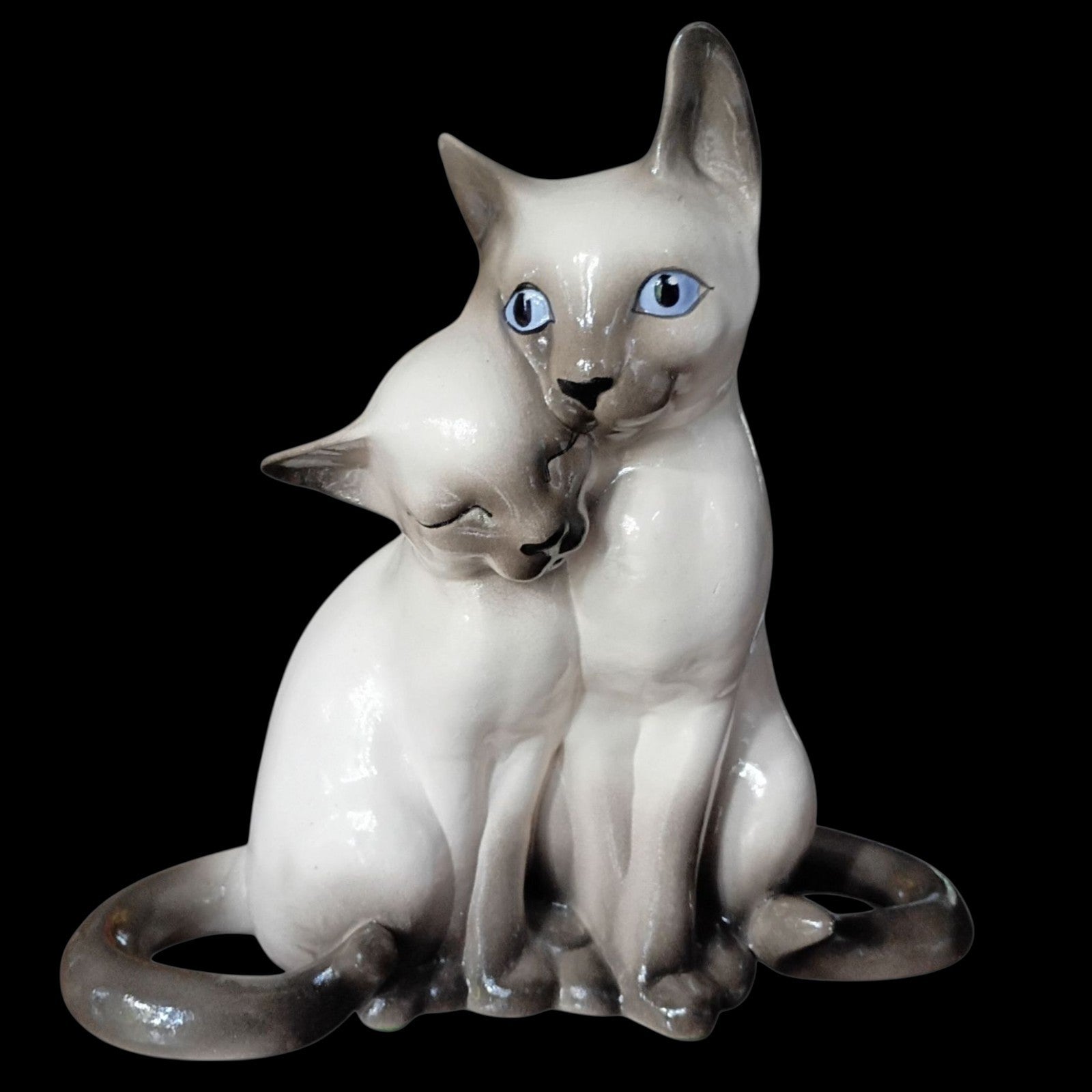 Vintage Siamese Cat Ceramic Figurine – Double Cat Sculpture 10” Tall x 12” Wide