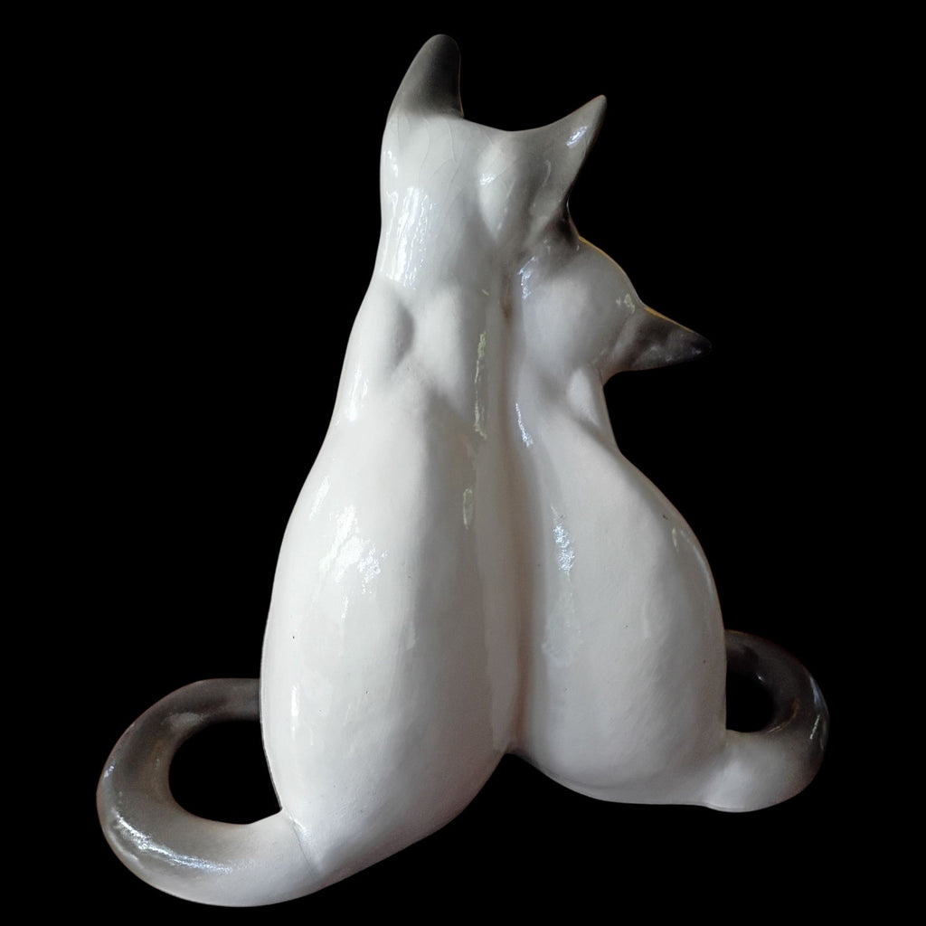 Vintage Siamese Cat Ceramic Figurine – Double Cat Sculpture 10” Tall x 12” Wide