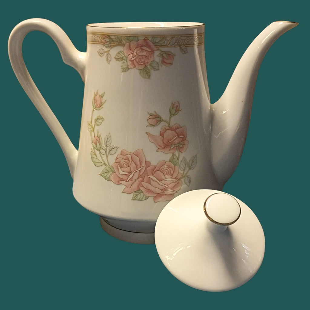 Crown Ming Fine China Jian Shiang Pink Rose Tea Set – 26 Piece Set with Teapot,