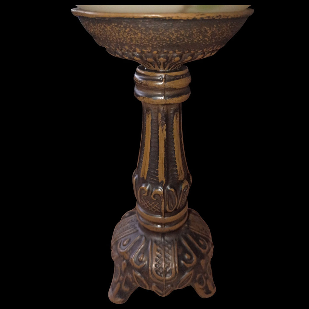 Vintage Hand Painted Rose Glass Globe on Ornate Metal Pedestal Stand – 9.5”...