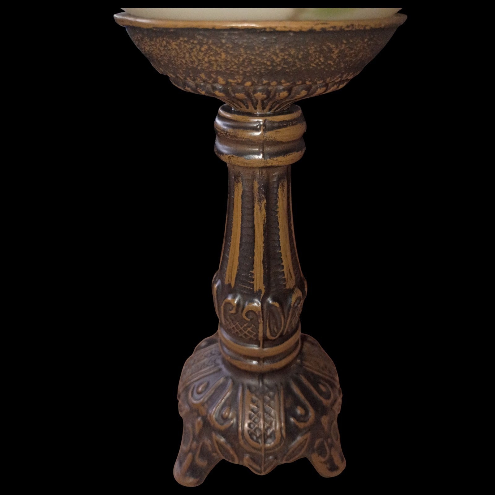 Vintage Hand Painted Rose Glass Globe on Ornate Metal Pedestal Stand – 9.5”...