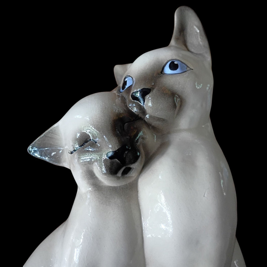 Vintage Siamese Cat Ceramic Figurine – Double Cat Sculpture 10” Tall x 12” Wide