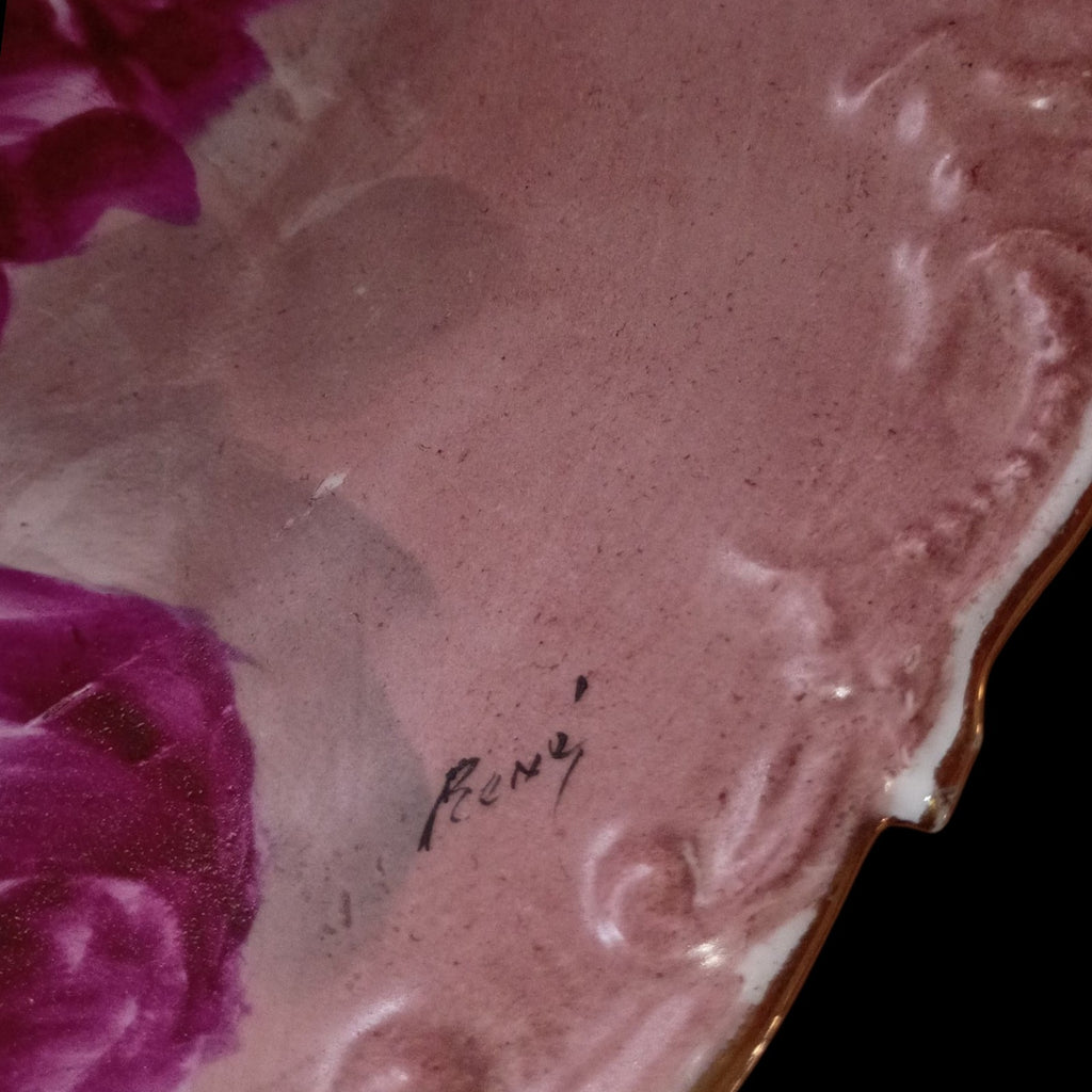 Antique Limoges France Hand Painted Porcelain Plate Signed “Reny” | Pink &...