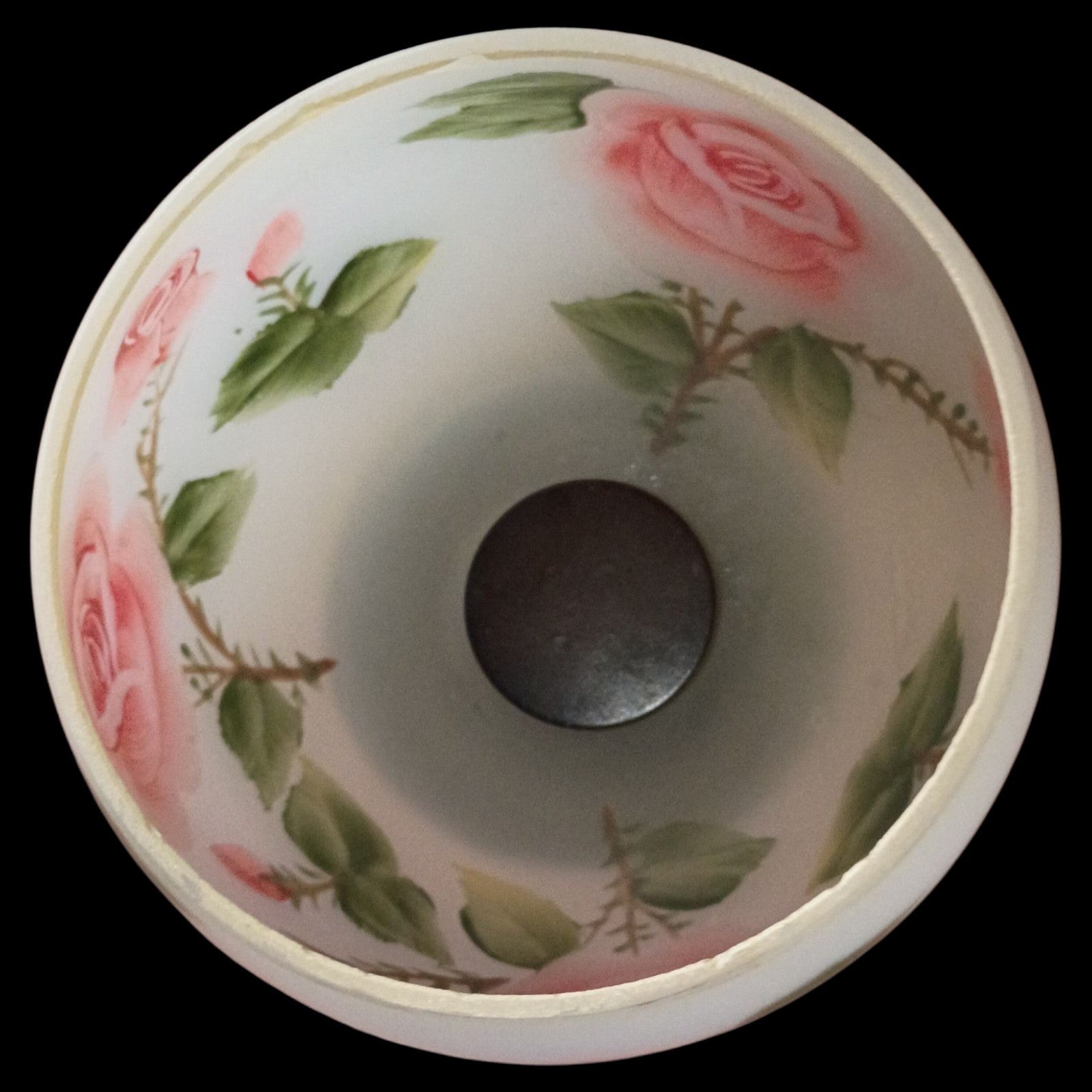 Vintage Hand Painted Rose Glass Globe on Ornate Metal Pedestal Stand – 9.5”...