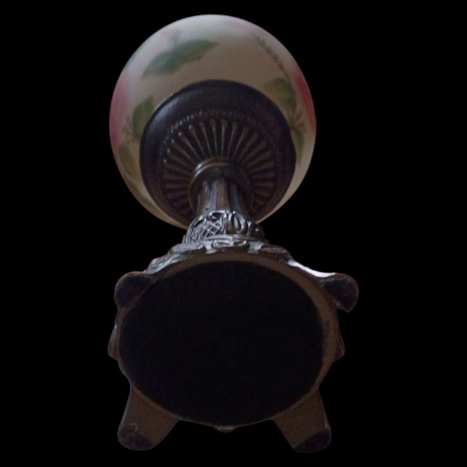 Vintage Hand Painted Rose Glass Globe on Ornate Metal Pedestal Stand – 9.5”...