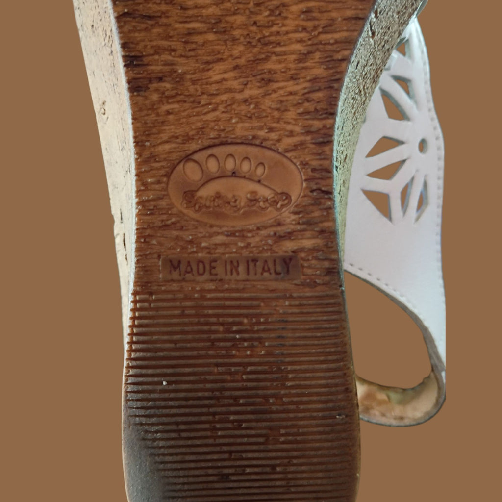 Spring Step White Leather Slingback Wedge Sandals Women’s Size 39 (US 9) Made in