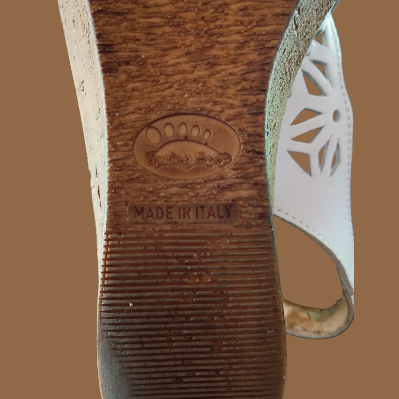 Spring Step White Leather Slingback Wedge Sandals Women’s Size 39 (US 9) Made in