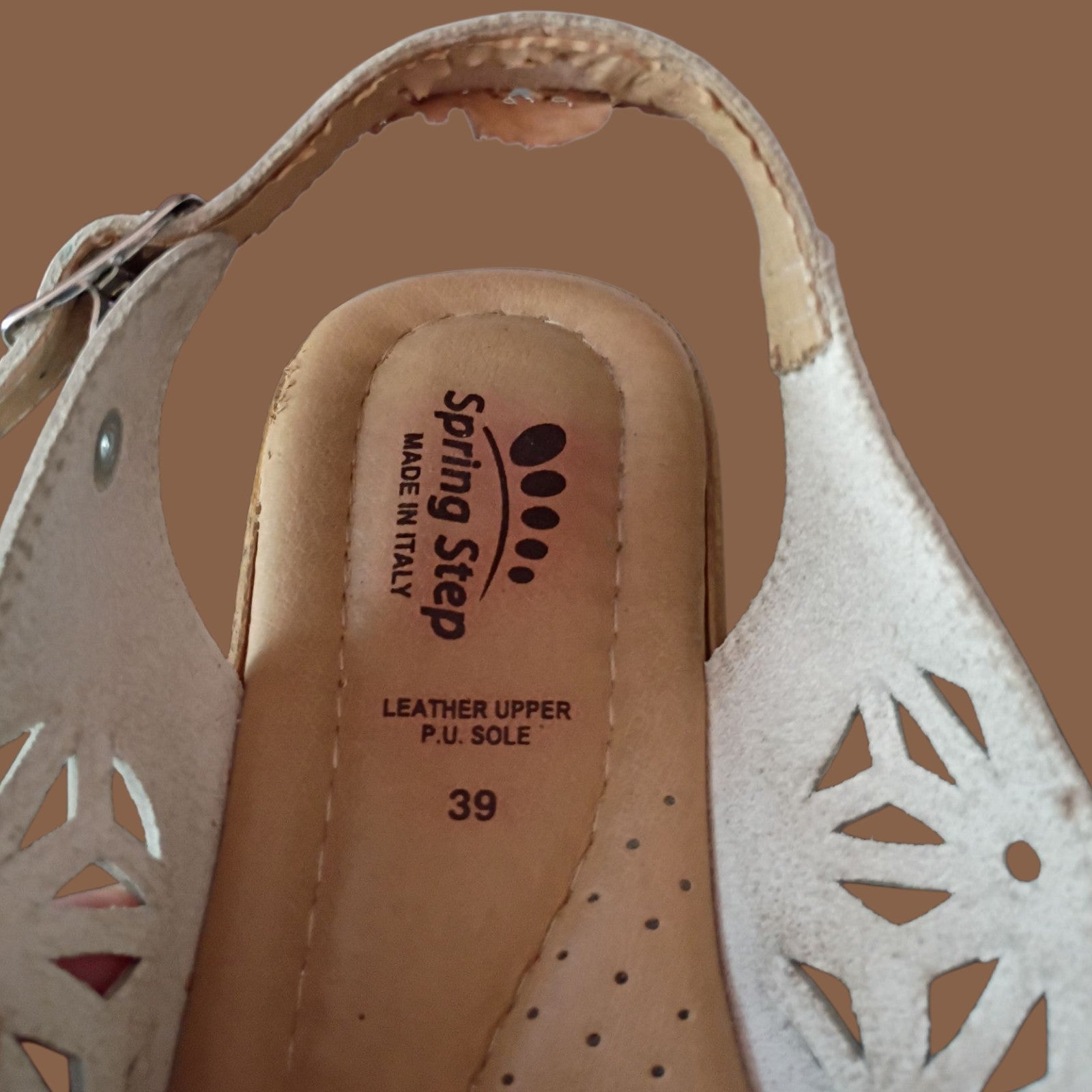 Spring Step White Leather Slingback Wedge Sandals Women’s Size 39 (US 9) Made in