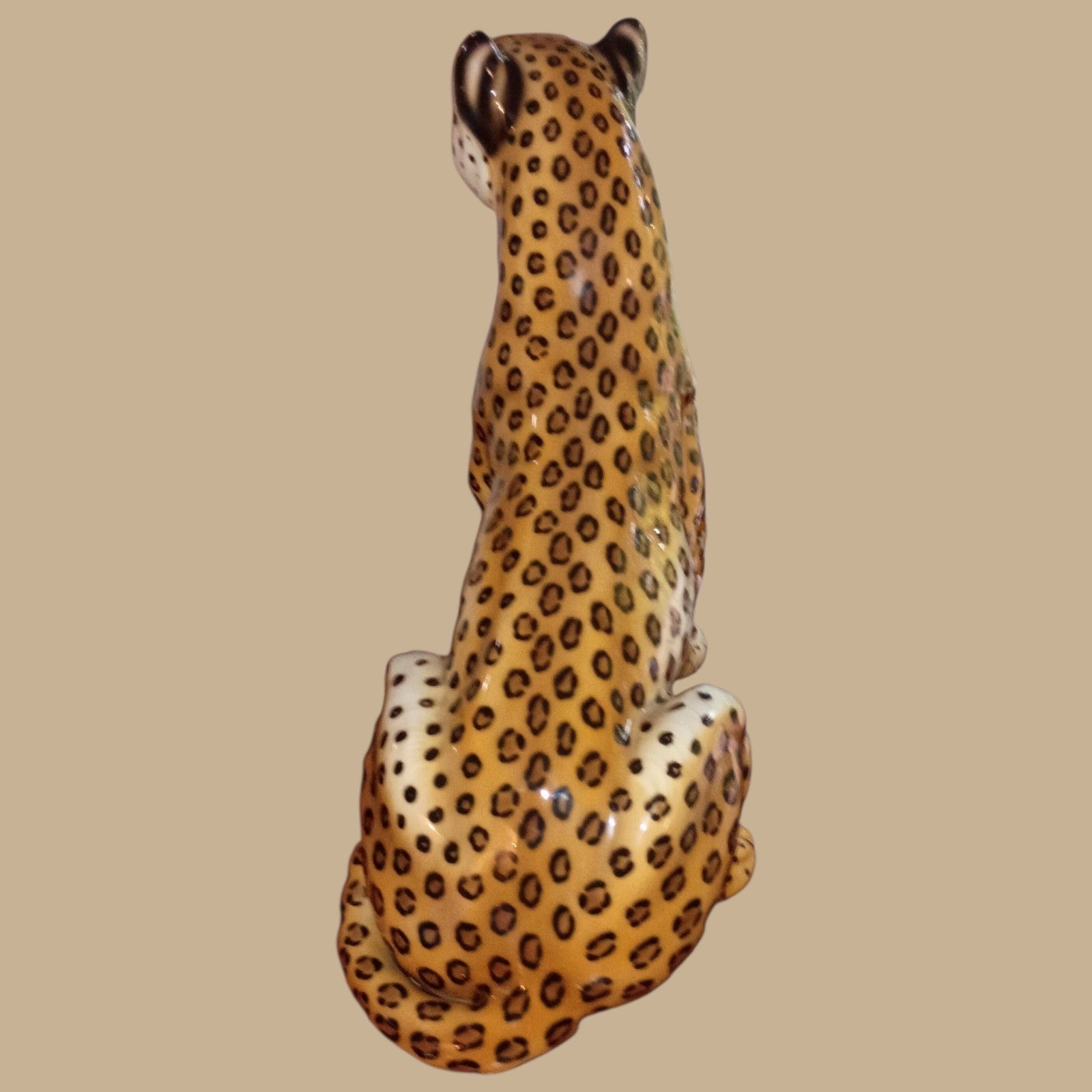 Porcelain Leopard Figurine Large 23" Hand-Painted Big Cat Statue Safari...