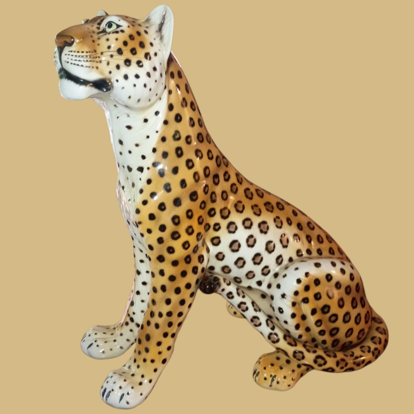 Porcelain Leopard Figurine Large 23" Hand-Painted Big Cat Statue Safari...