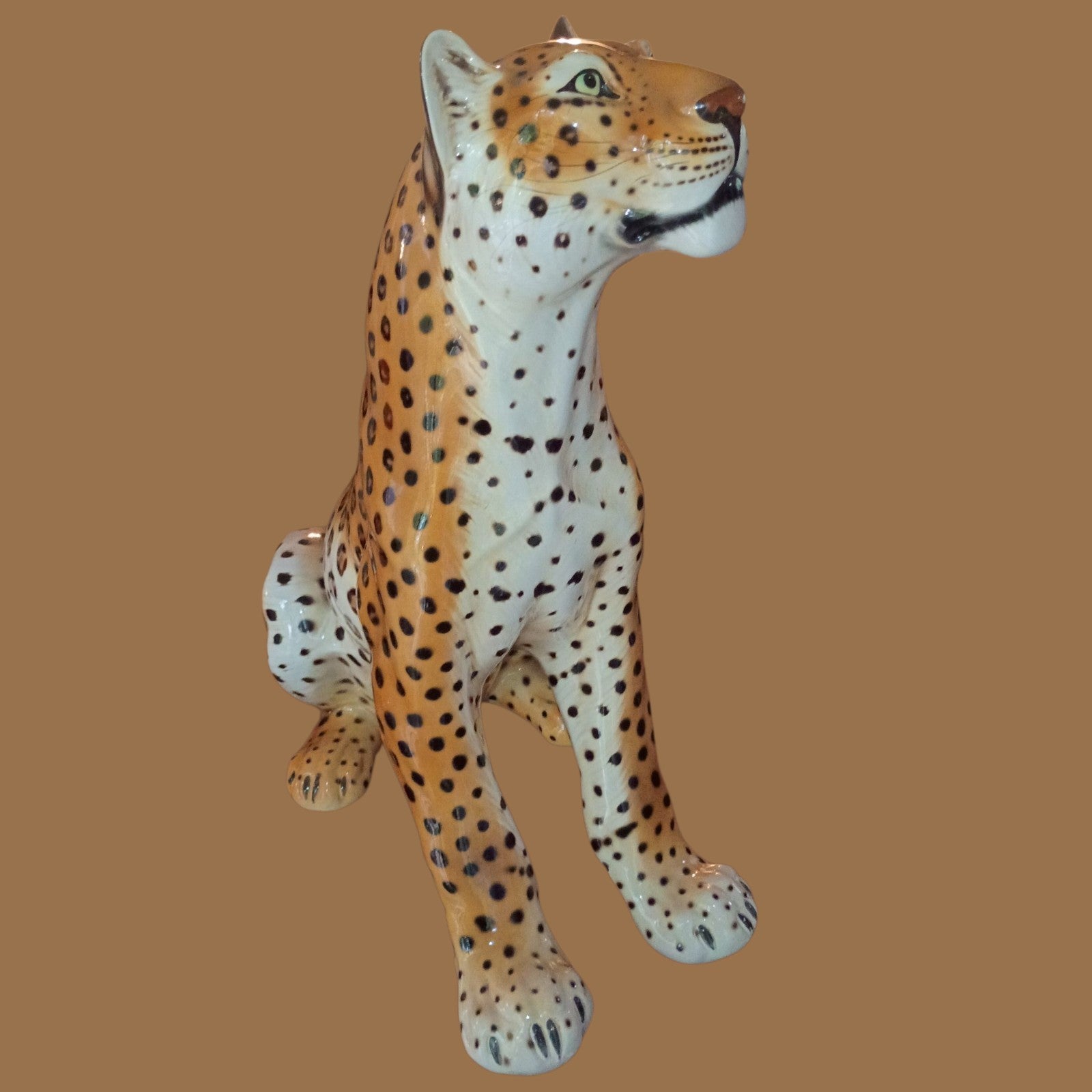 Porcelain Leopard Figurine Large 23" Hand-Painted Big Cat Statue Safari...