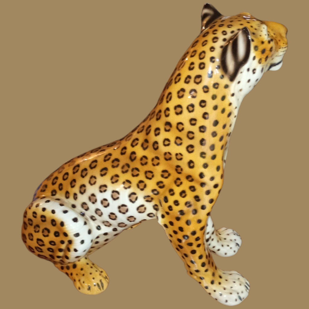 Porcelain Leopard Figurine Large 23" Hand-Painted Big Cat Statue Safari...