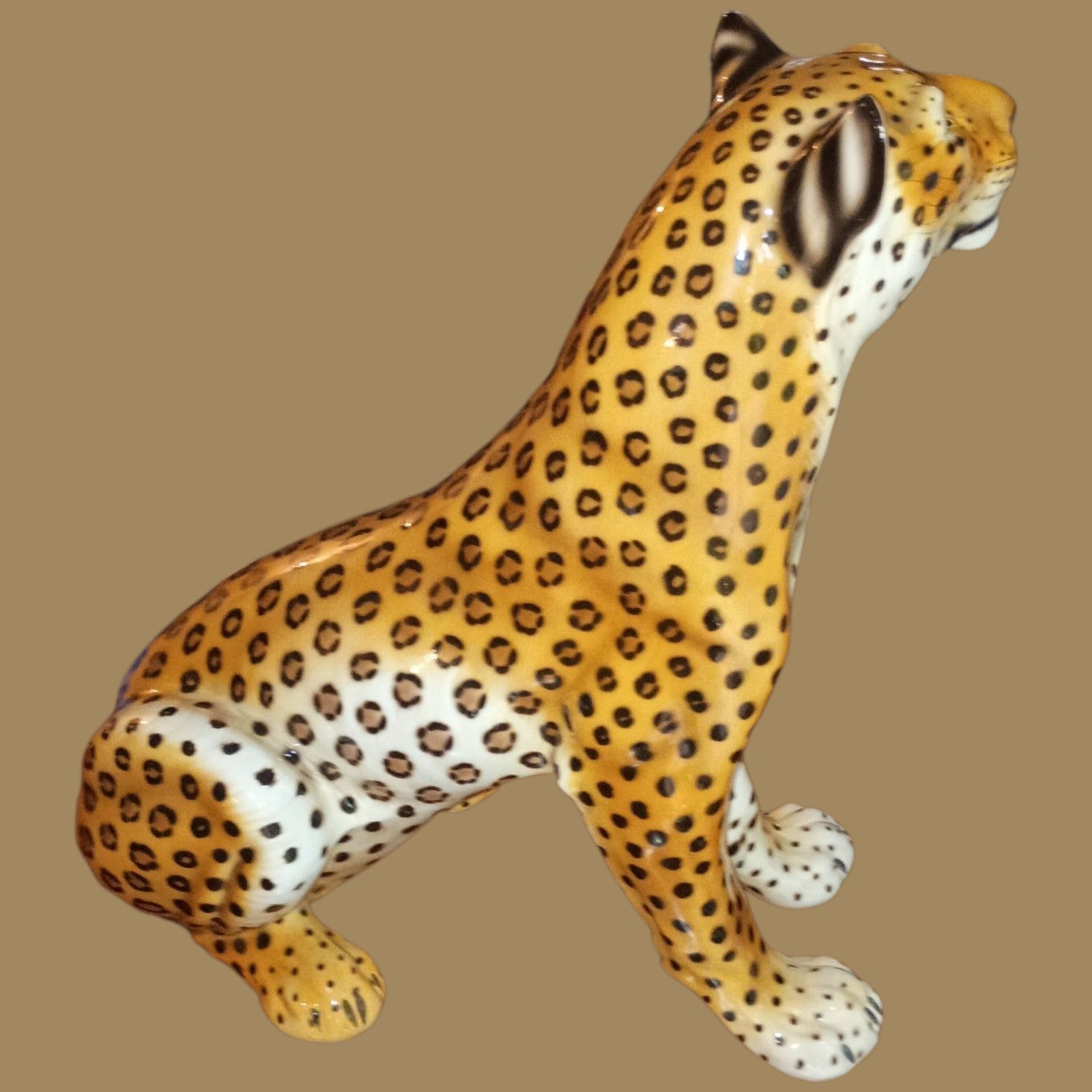 Porcelain Leopard Figurine Large 23" Hand-Painted Big Cat Statue Safari...
